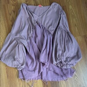 Chic Mauve Women's Blouse with Voluminous Sleeves